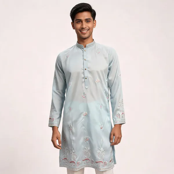 Light_Blue_Cotton_Straight_Embroidered_Kurta_For_Men