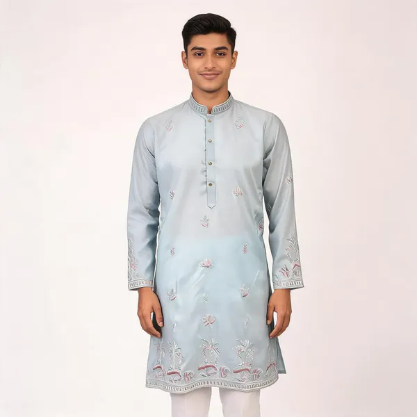 Light_Blue_Cotton_Straight_Embroidered_Kurta_For_Men