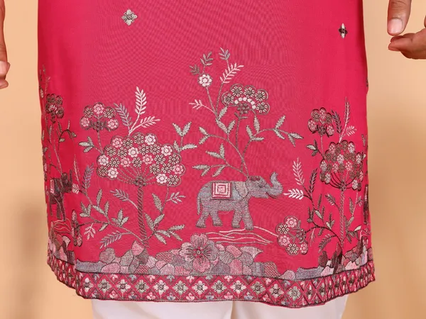 rani_pink-_Star_Silk_Straight_Embroidered_Kurta_For_Men