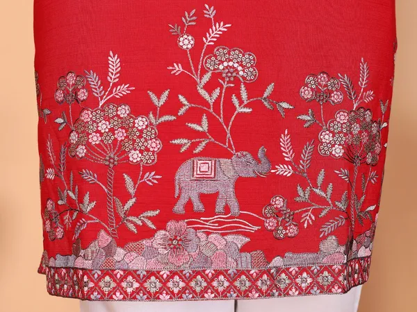 red___-_Star_Silk_Straight_Embroidered_Kurta_For_Men