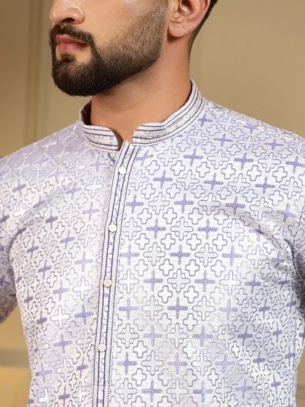 sky_blue_-_Star_Silk_Straight_Embroidered_Kurta_For_Men
