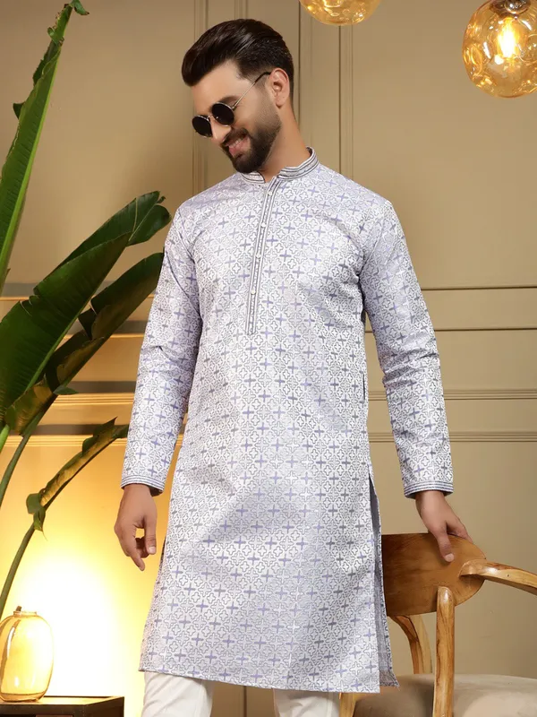 sky_blue_-_Star_Silk_Straight_Embroidered_Kurta_For_Men