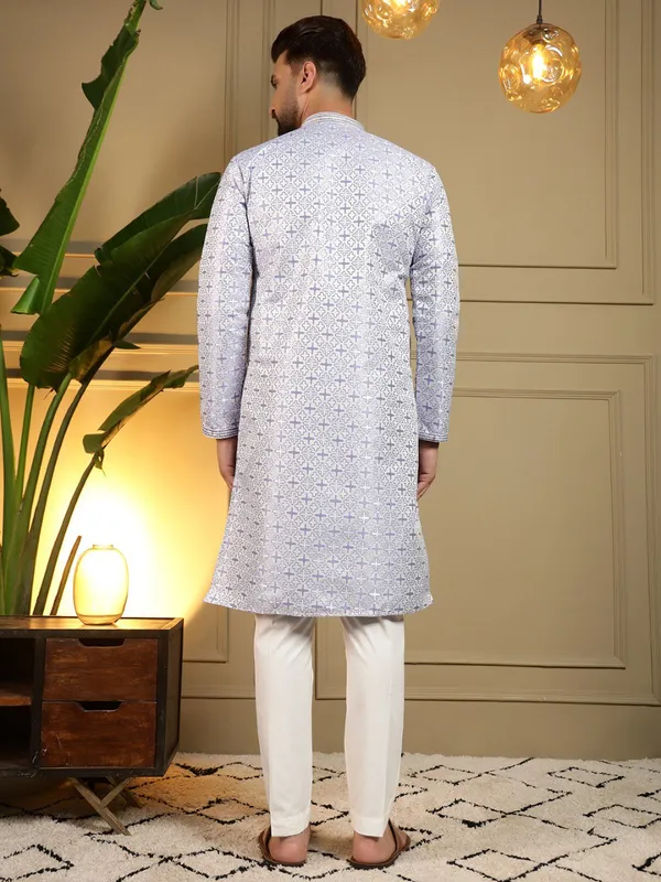 sky_blue_-_Star_Silk_Straight_Embroidered_Kurta_For_Men