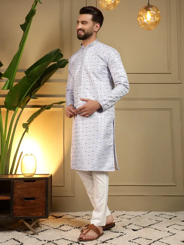 sky_blue_-_Star_Silk_Straight_Embroidered_Kurta_For_Men