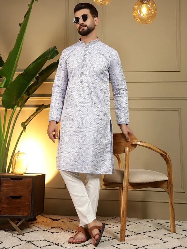 sky_blue_-_Star_Silk_Straight_Embroidered_Kurta_For_Men