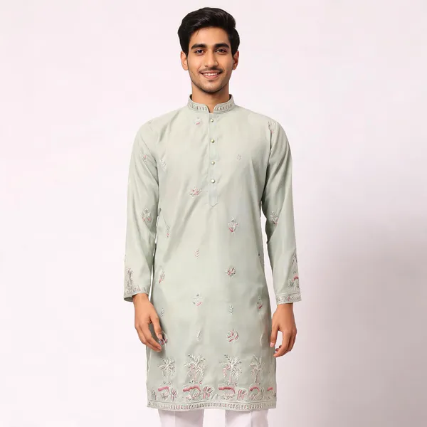 Mint_Cotton_Straight_Embroidered_Kurta_For_Men