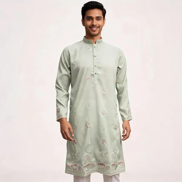 Mint_Cotton_Straight_Embroidered_Kurta_For_Men