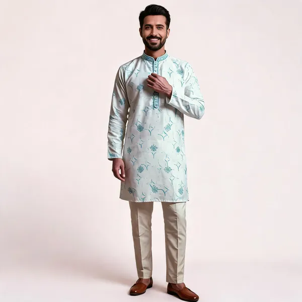 White_Star_Silk_Straight_Printed_Kurta_For_Men
