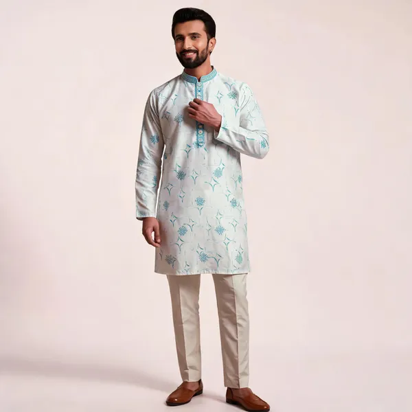 White_Star_Silk_Straight_Printed_Kurta_For_Men