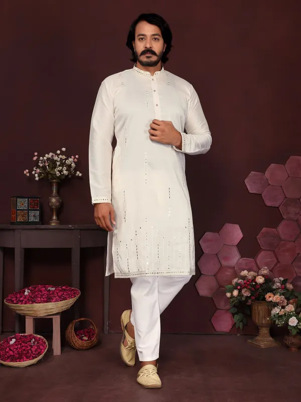 white-_Star_Silk_Straight_Embroidered_Kurta_For_Men
