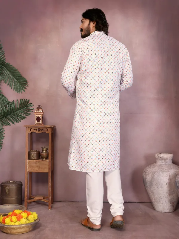 white-_Star_Silk_Straight_Embroidered_Kurta_For_Men
