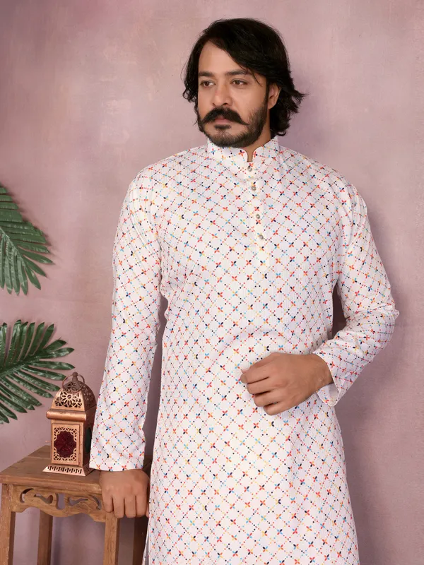 white-_Star_Silk_Straight_Embroidered_Kurta_For_Men