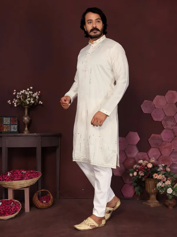 white-_Star_Silk_Straight_Embroidered_Kurta_For_Men