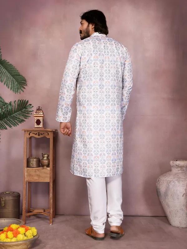 white_printed-_Star_Silk_Straight_Embroidered_Kurta_For_Men
