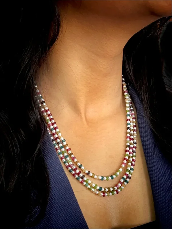 Semi_Precious_Stone_With_Small_Shell_Pearl_Necklace_With_Earring_Set_For_Women_&_Girls