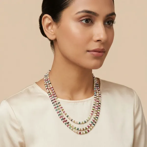 Semi_Precious_Stone_With_Small_Shell_Pearl_Necklace_With_Earring_Set_For_Women_&_Girls
