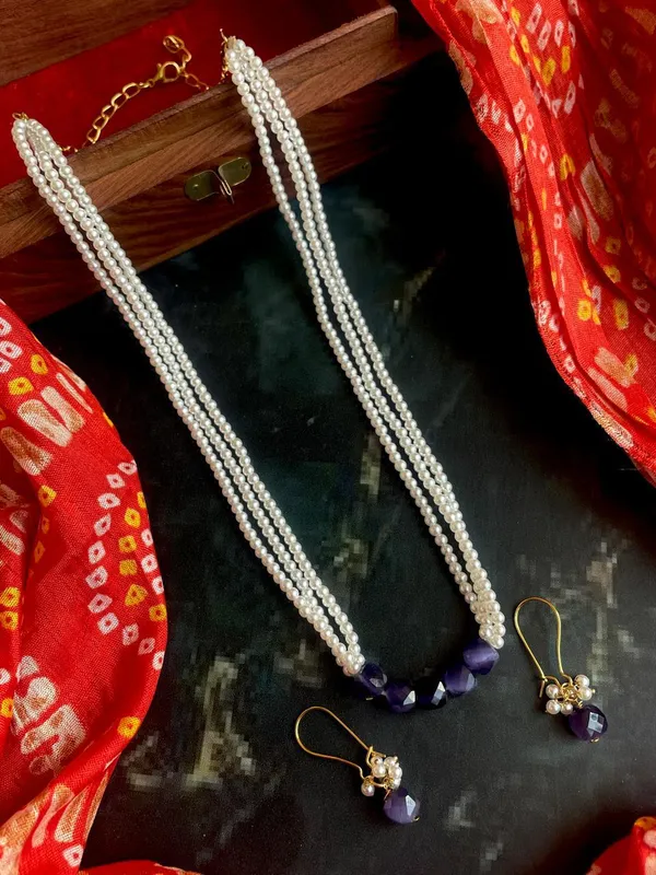 Semi_Precious_Stone_With_Small_Shell_Pearl_Necklace_With_Earring_Set_For_Women_&_Girls