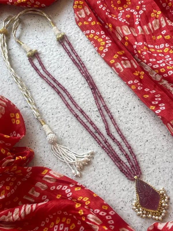 Carving_Stone_Pendant_With_Glass_Beads_Double_Layer_Mala_Necklace_For_Women_&_Girls