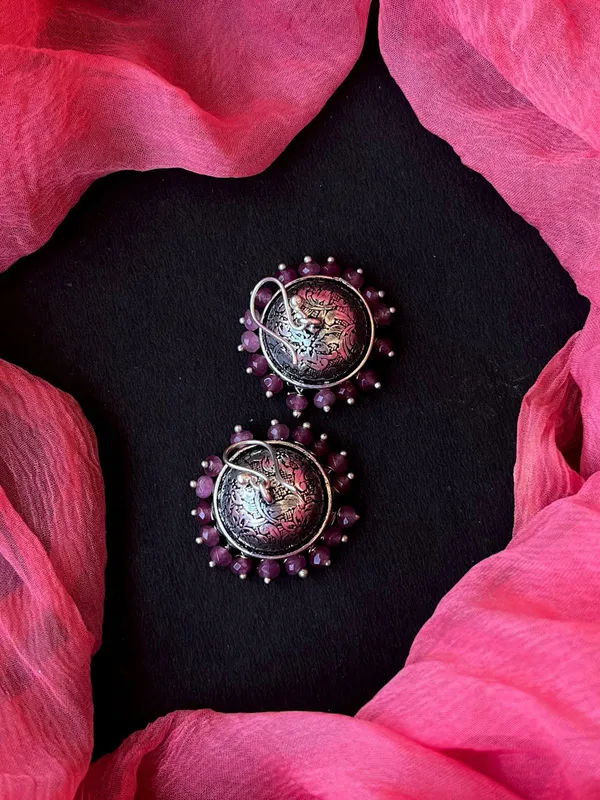 Glass-Beads-Oxidized-Jhumki-Earring