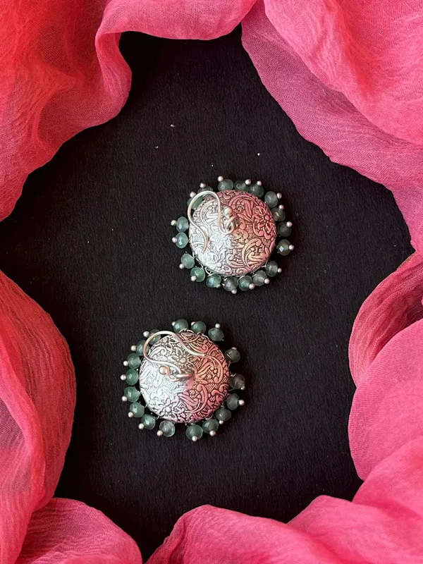 Sea_Green_Glass_Beads_Oxidized_Jhumki_Earring_For_Women