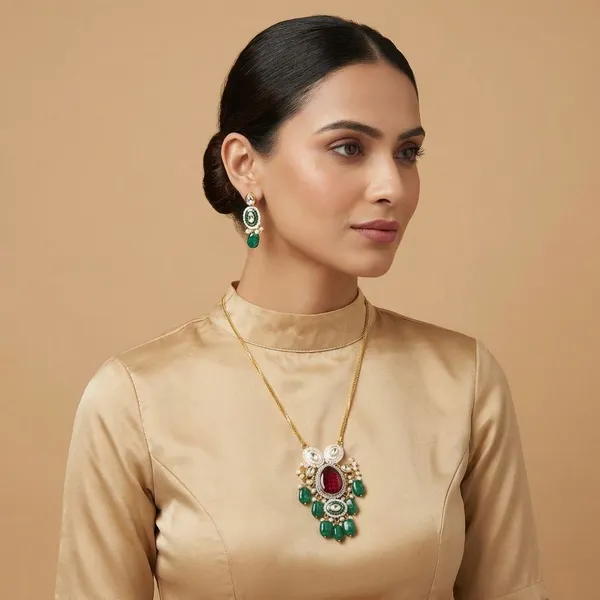 Monalisa_Jade_Stone_With_Kundan_Meenakari_Pendant_Chain_Necklace_With_Earring_Set_For_Women_&_Girls