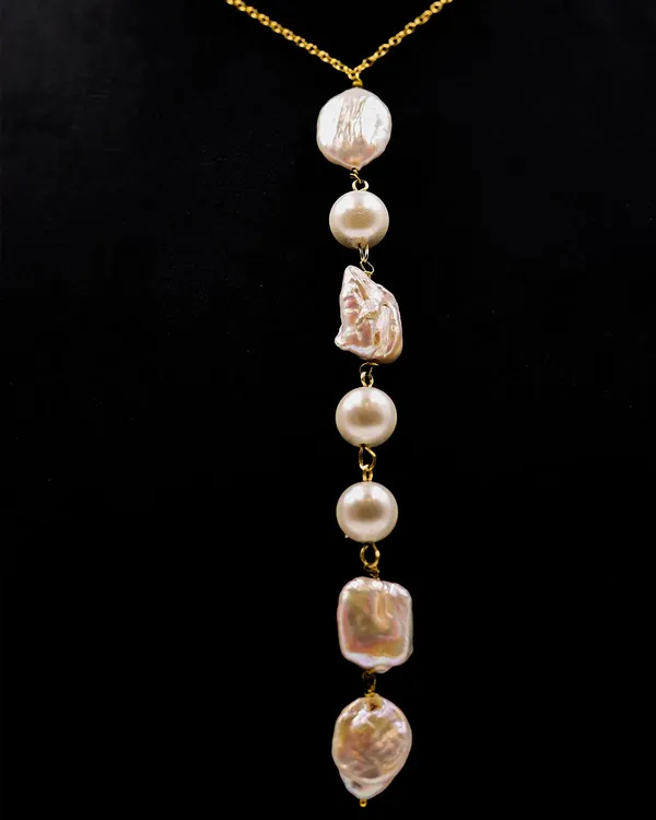 White_Dew_Drops_Chain_Necklace_With_Freshwater_And_Shell_Pearls