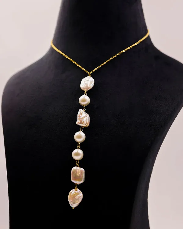 White_Dew_Drops_Chain_Necklace_With_Freshwater_And_Shell_Pearls