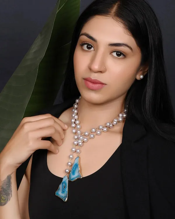 White_And_Blue_Endless_Elegance_Necklace_Shell_Pearls_And_Druzy_Stone_Multi_Style_Necklace