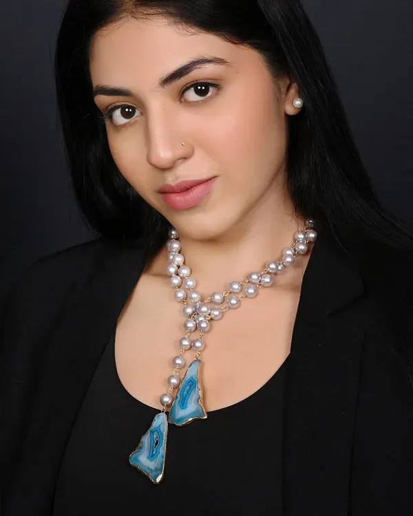 White_And_Blue_Endless_Elegance_Necklace_Shell_Pearls_And_Druzy_Stone_Multi_Style_Necklace