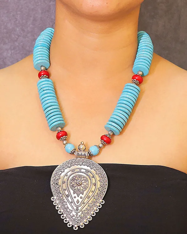 Blue_And_Red_Timeless_Twine_Necklace_Howlite_Turquoise_And_Coral_Stones