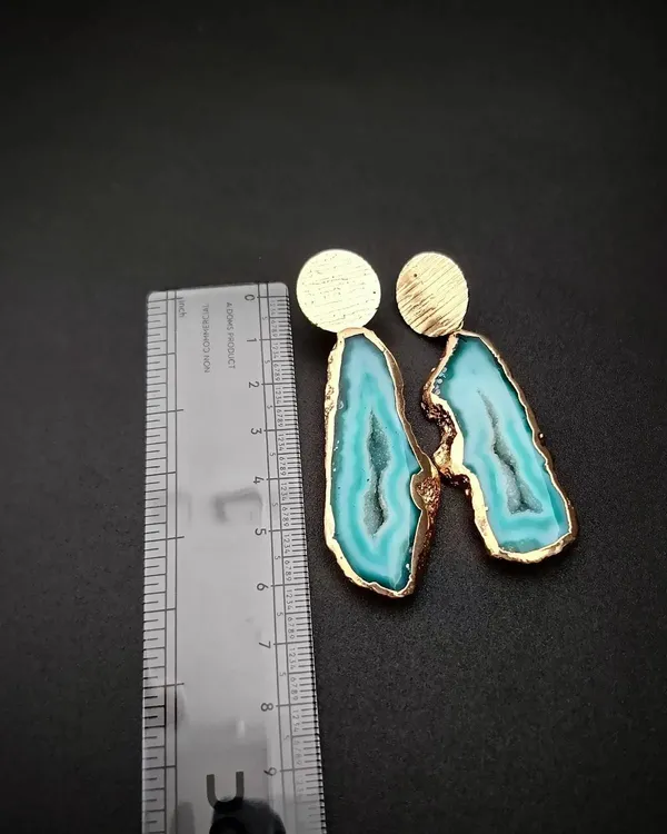 Blue_Rustic_Halo_Earrings_Agate_Slice_Stones_Earrings