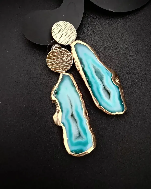 Blue_Rustic_Halo_Earrings_Agate_Slice_Stones_Earrings