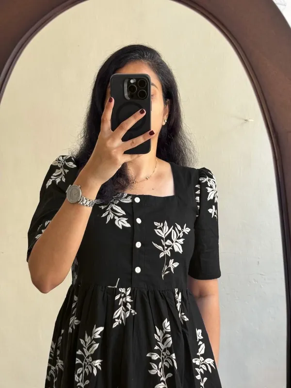 Black_Rayon_Flared_Round_Neck_Gown_For_Women
