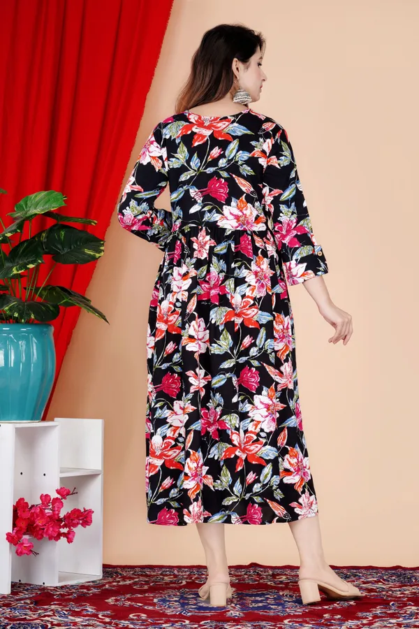 Black_Rayon_Flared_Round_Neck_Gown_For_Women