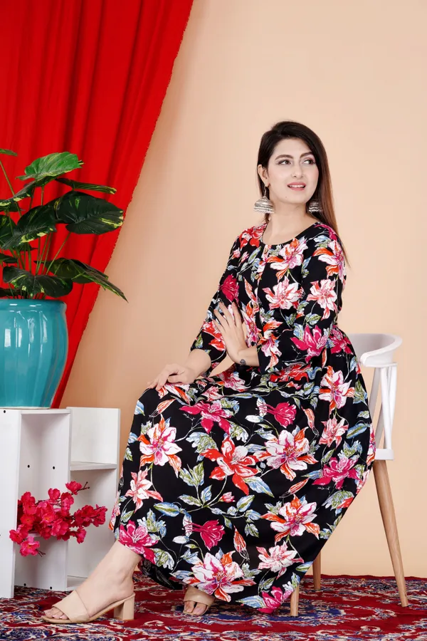 Black_Rayon_Flared_Round_Neck_Gown_For_Women
