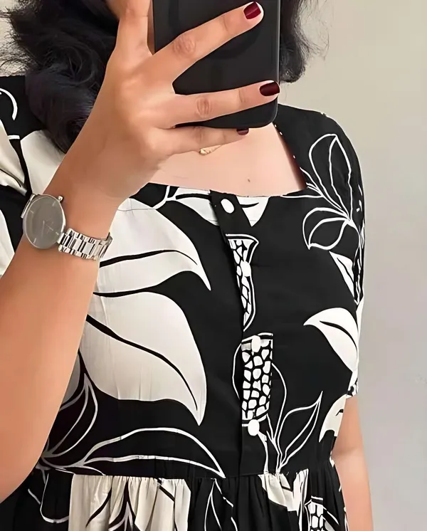 Black_Rayon_Flared_Round_Neck_Gown_For_Women