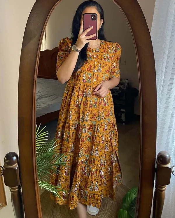 Brown_Rayon_Flared_Round_Neck_Gown_For_Women