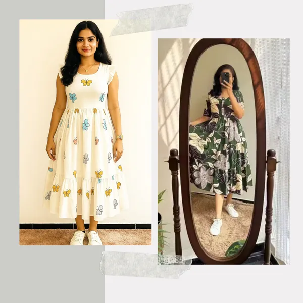 Green_And_White_Rayon_Flared_Round_Neck_Gown_For_Women_Pack_Of_2