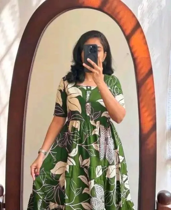 Green_Rayon_Flared_Round_Neck_Gown_For_Women