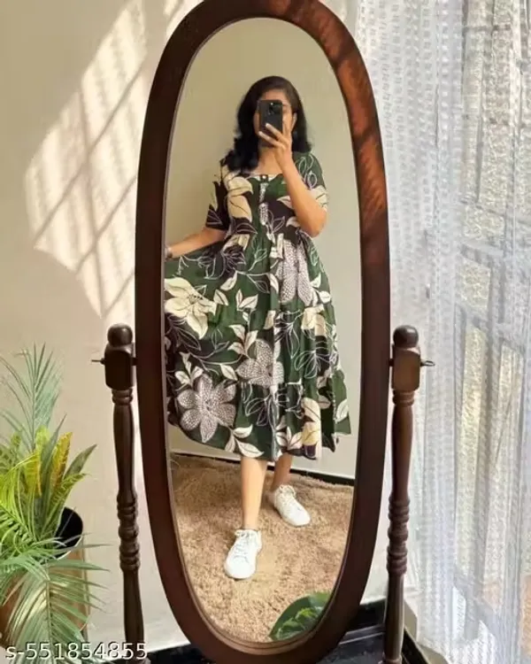 Green_And_White_Rayon_Flared_Round_Neck_Gown_For_Women_Pack_Of_2