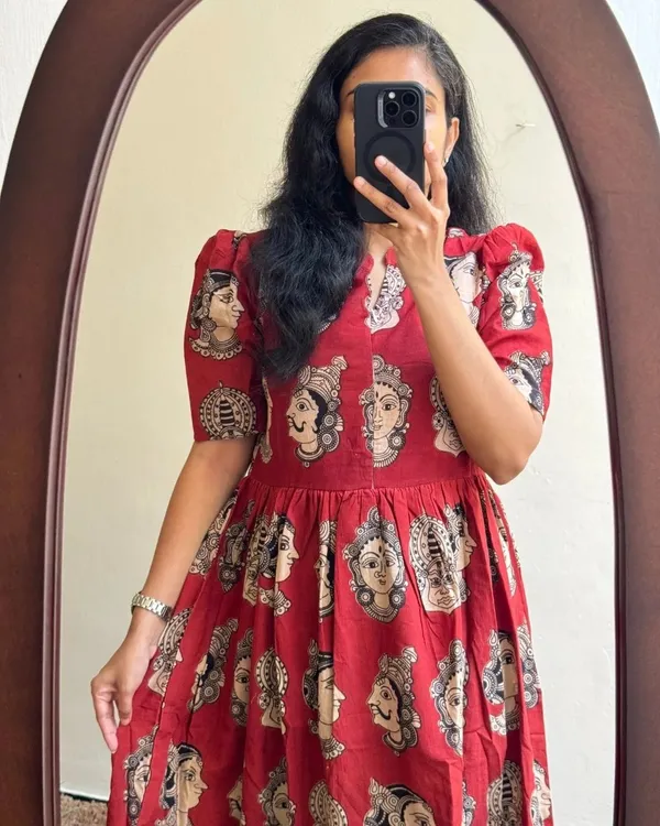 Maroon_Rayon_Flared_Round_Neck_Gown_For_Women