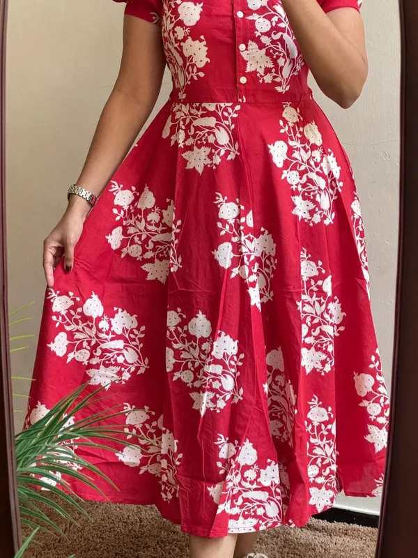 Red_Rayon_Flared_Round_Neck_Gown_For_Women
