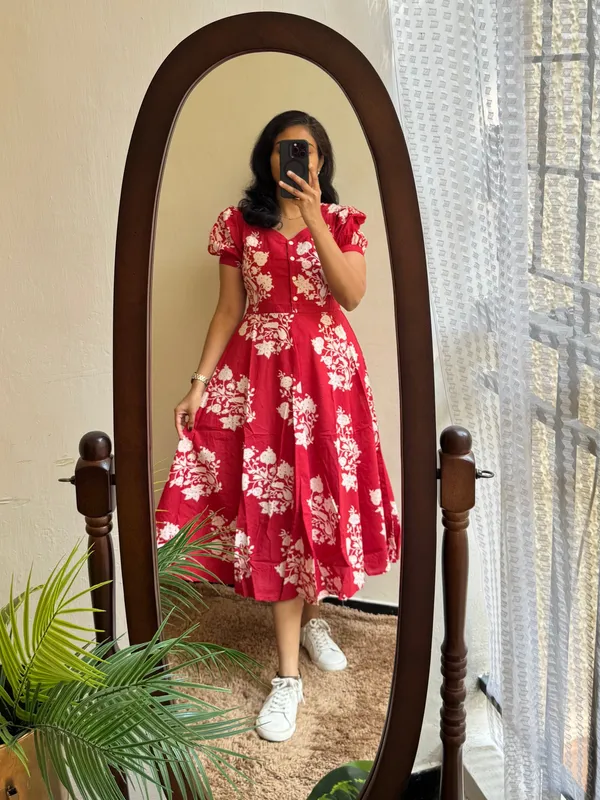 Red_Rayon_Flared_Round_Neck_Gown_For_Women