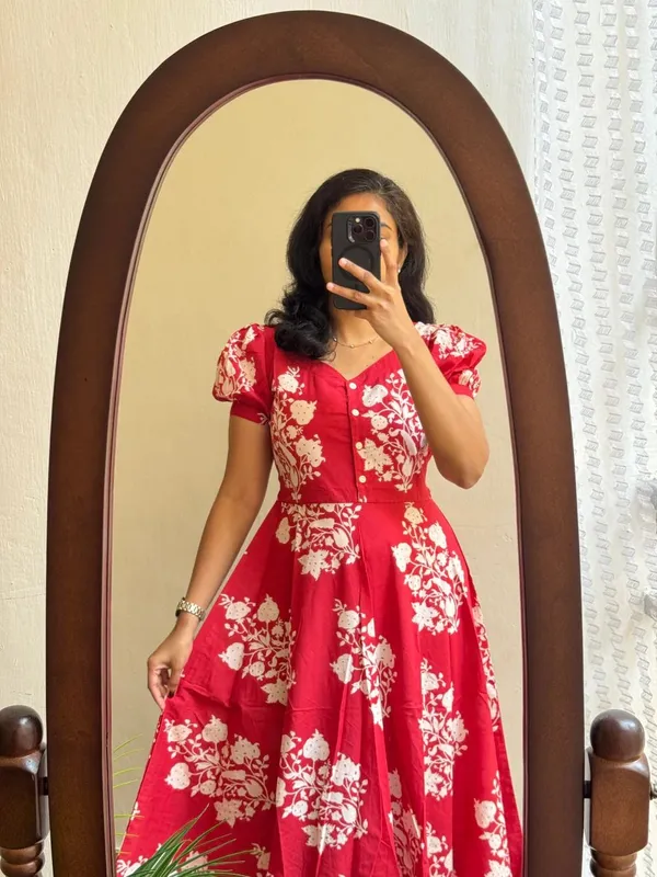 Red_Rayon_Flared_Round_Neck_Gown_For_Women