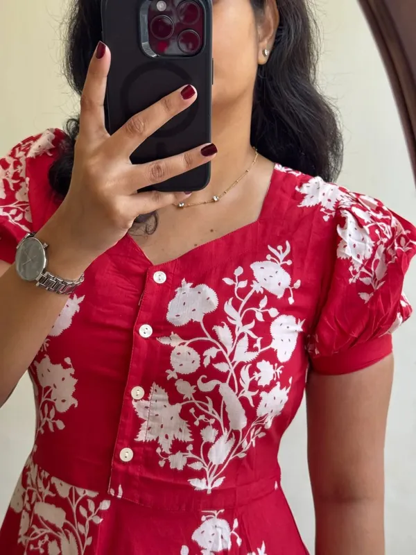 Red_Rayon_Flared_Round_Neck_Gown_For_Women