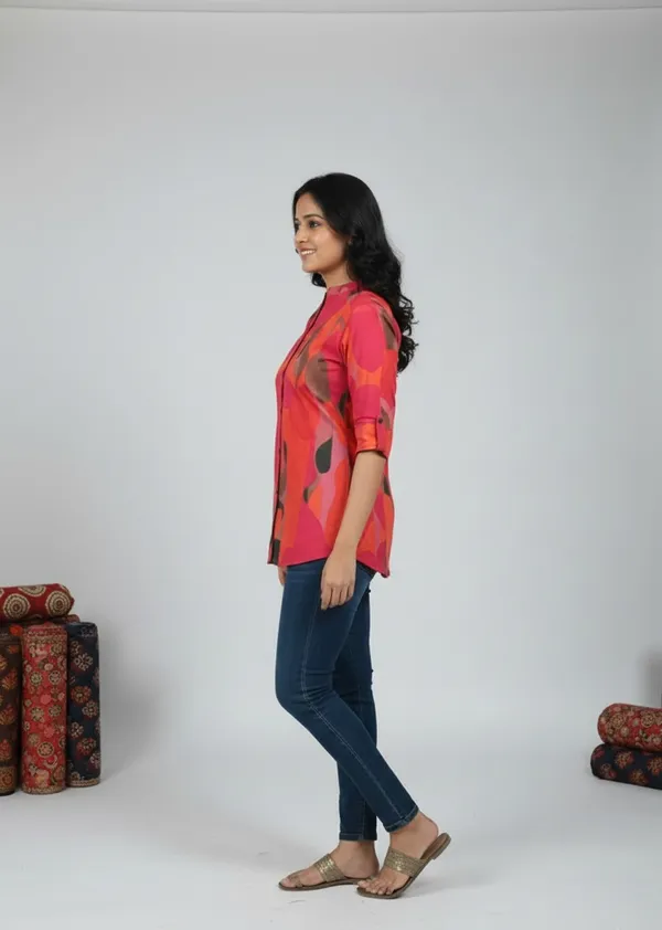 Red_Rayon_Printed_Round_Neck_Top_For_Women