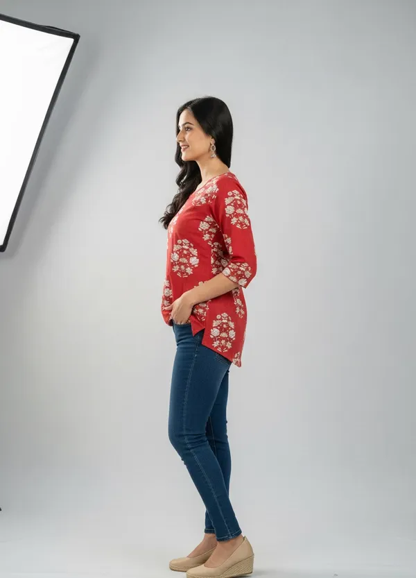 Red_Rayon_Printed_Round_Neck_Top_For_Women