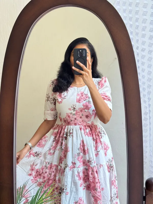 White_Rayon_Flared_Round_Neck_Gown_For_Women