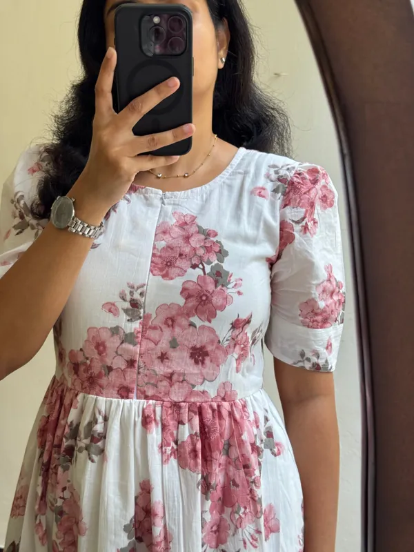 White_Rayon_Flared_Round_Neck_Gown_For_Women