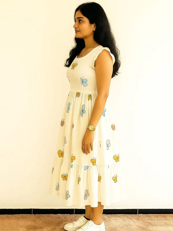 White_Rayon_Flared_Round_Neck_Gown_For_Women